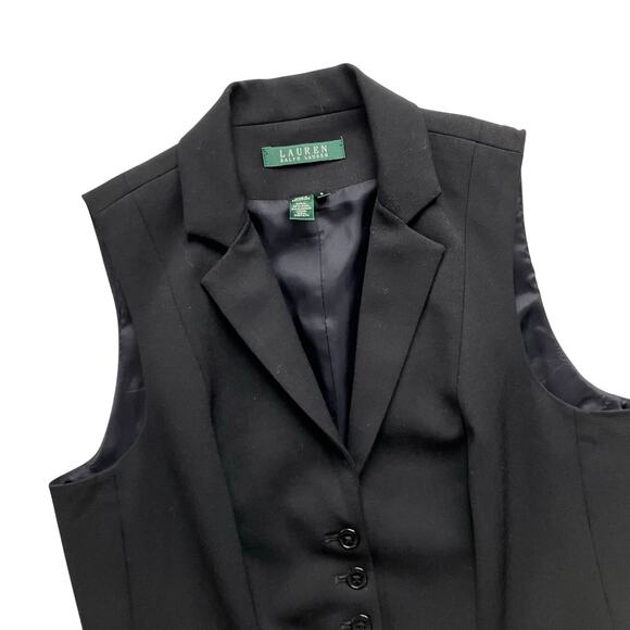 Lauren Ralph Lauren Black Wool Button Front Vest Size Small Vintage 90s - Picture 2 of 5